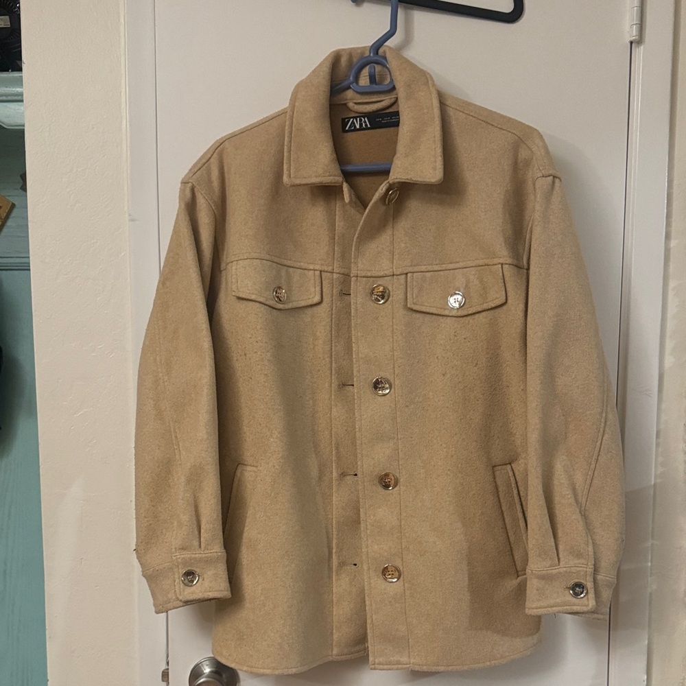 Zara Tan Oversized Shacket Shirt Jacket